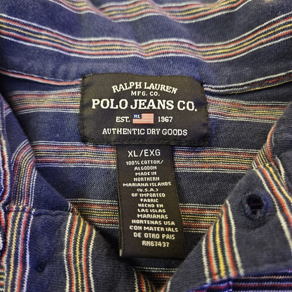 Ralph Lauren Polo Jeans Co. Men's Short Sleeve Polo Shirt Navy Striped Size XL - Picture 3 of 5